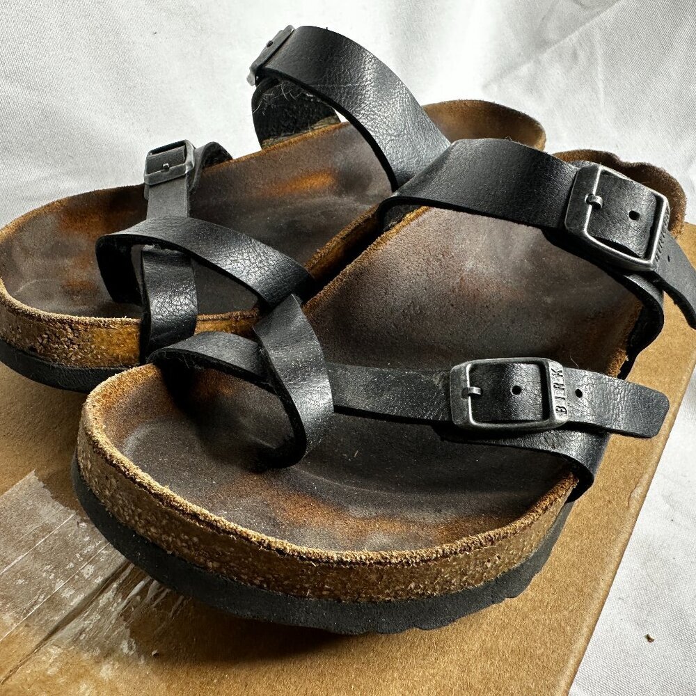 Birkenstock Black Leather Two-Strap Sandals - Picture 2 of 10